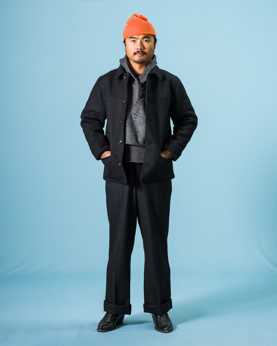 Black Sign 1930s Wool Melton Duce Coat - Midnight Black - Standard & Strange