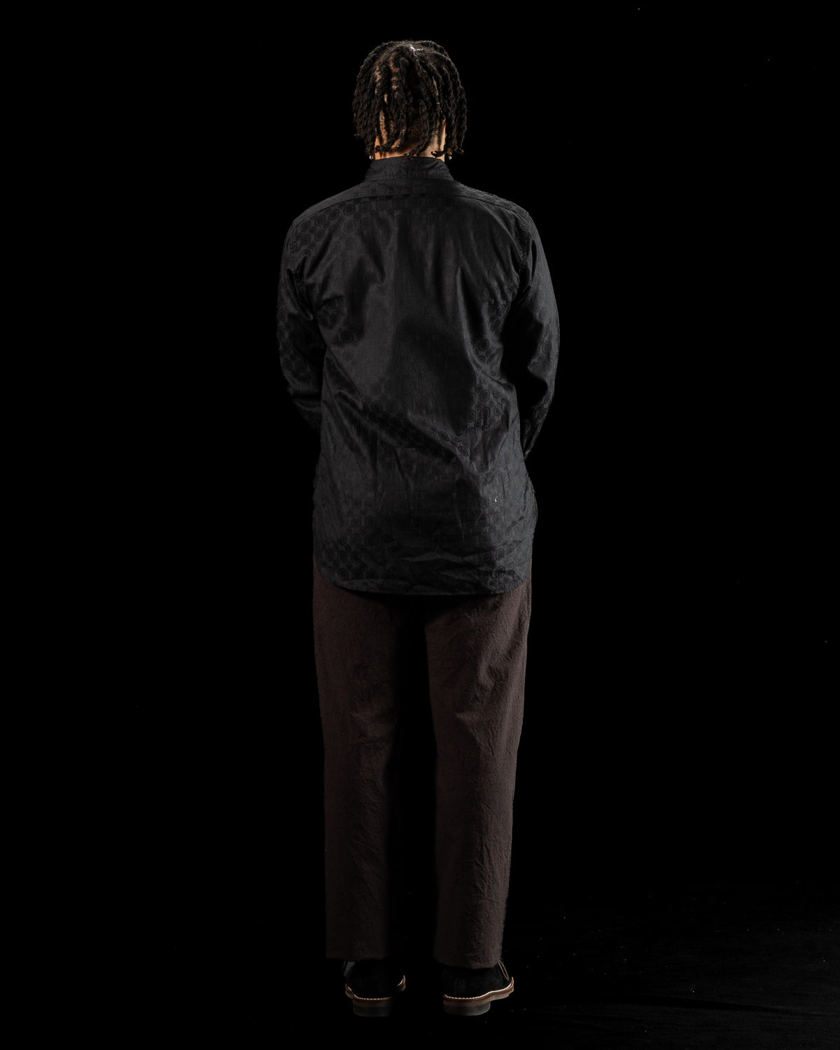 Black Sign Fine Pattern Jacquard Open Pocket Work Shirt - Midnight Black - Standard & Strange