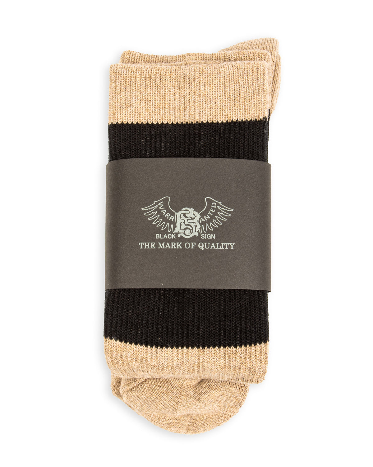 Black Sign Wide Border BS Fit Boot Socks - Midnight Black x Mud Beige - Standard & Strange