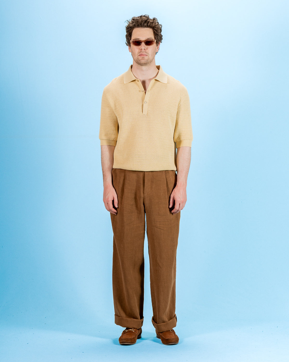 De Bonne Facture Honeycomb Knitted Polo - Butter Yellow - Standard & Strange