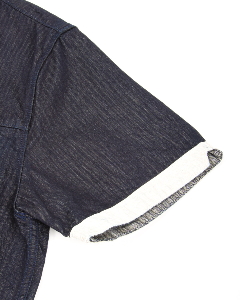 Freenote Yorba Zip S/S Shirt - Navy Herringbone - Standard & Strange