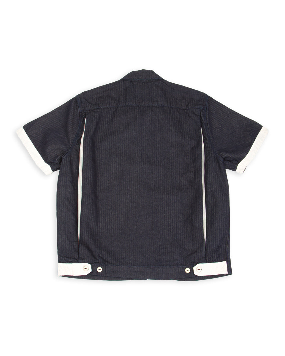 Freenote Yorba Zip S/S Shirt - Navy Herringbone - Standard & Strange