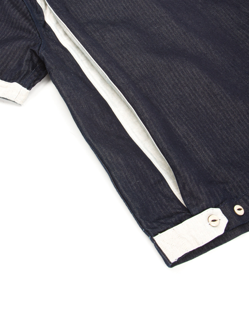 Freenote Yorba Zip S/S Shirt - Navy Herringbone - Standard & Strange