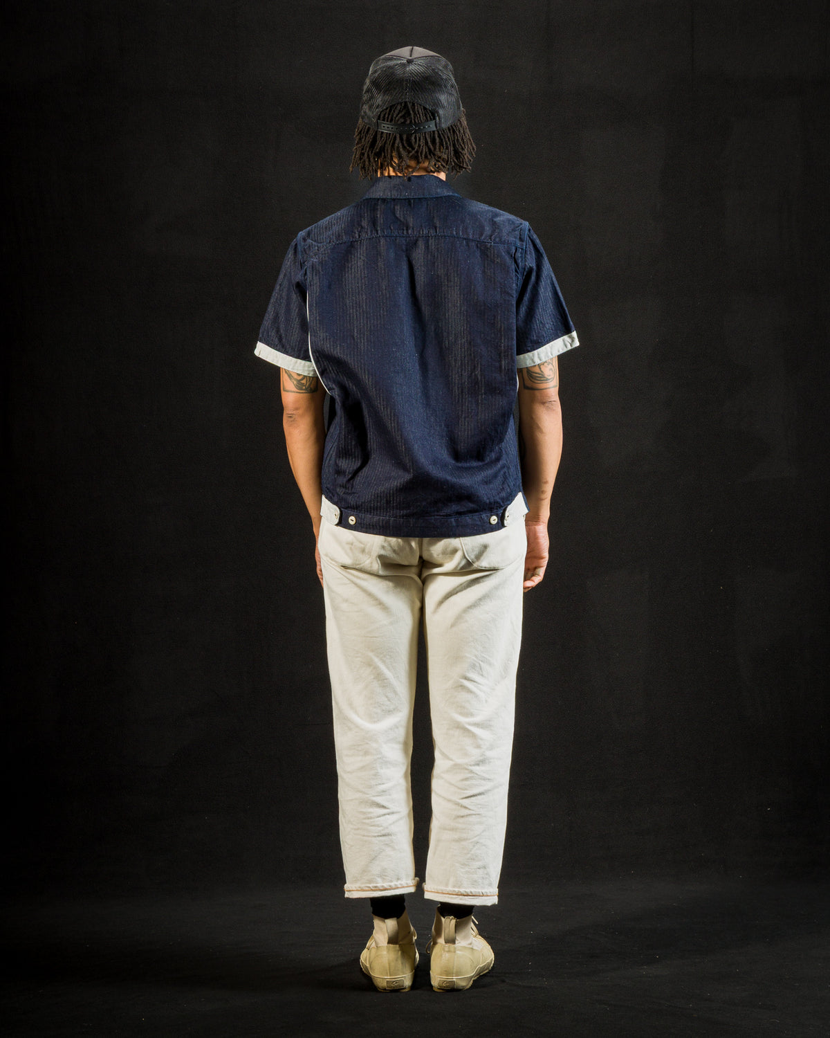 Freenote Yorba Zip S/S Shirt - Navy Herringbone - Standard & Strange