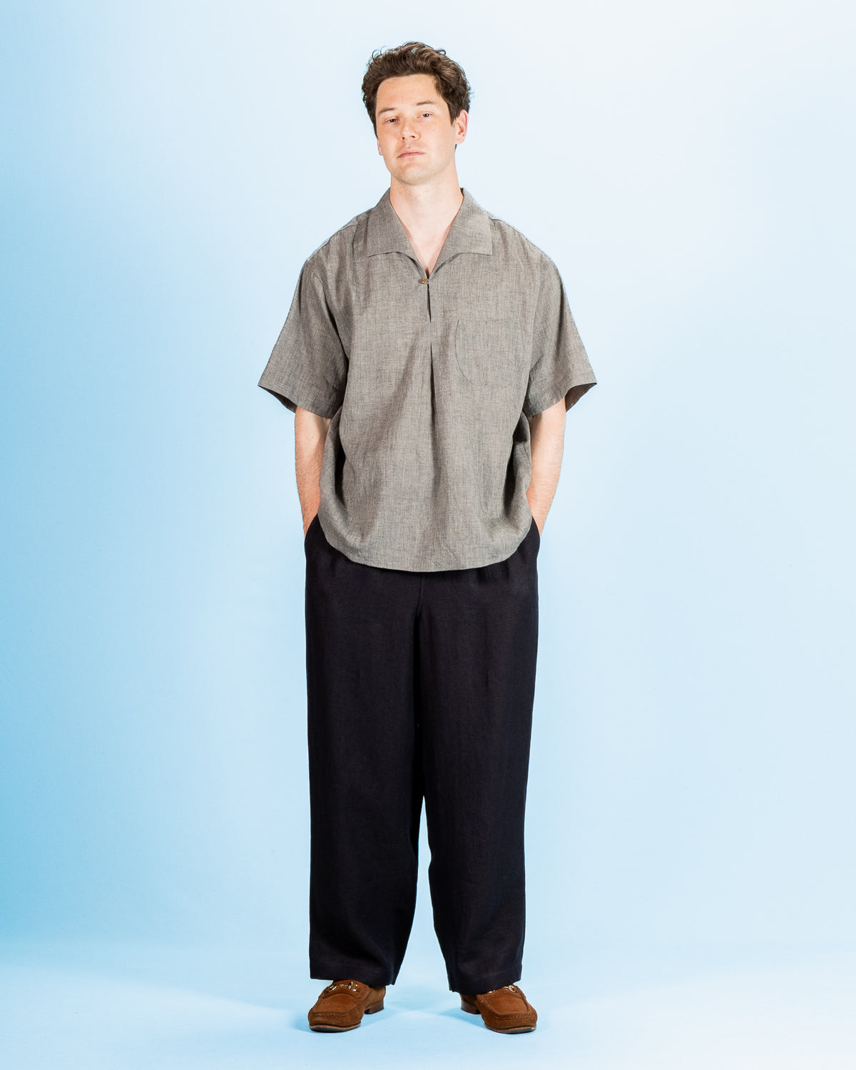 Gorsch Capri Short Sleeve Open Pullover Shirt - Dark Grey Yak Mix - Standard & Strange