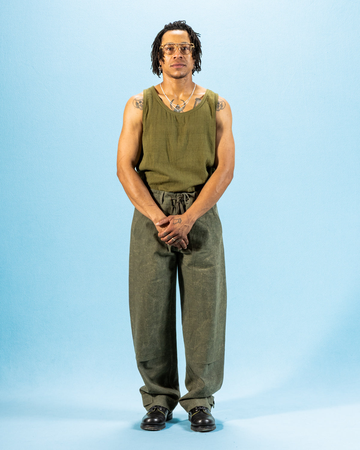 Indi + Ash Ripley Tank - Handwoven Forest Green Kala Cotton - Standard & Strange