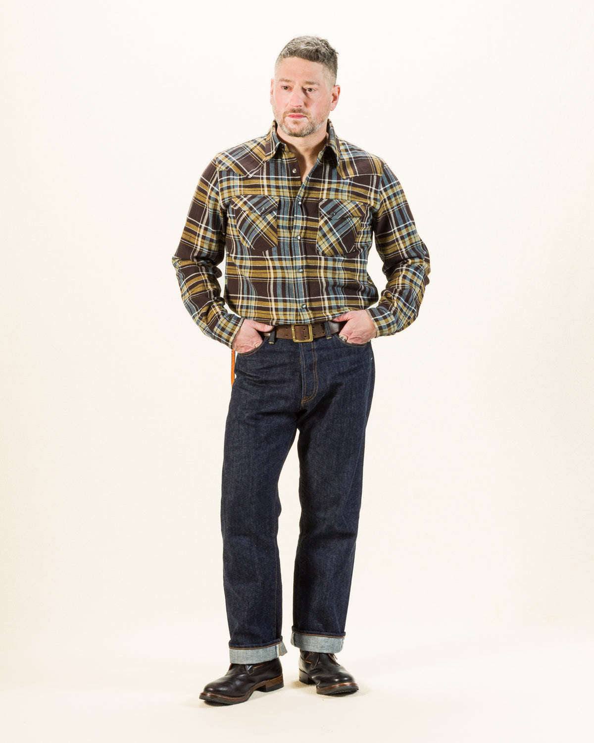 Indigofera Dawson Heavy Flannel Shirt - Brown / Olive / Turquoise / Ecru - Standard & Strange