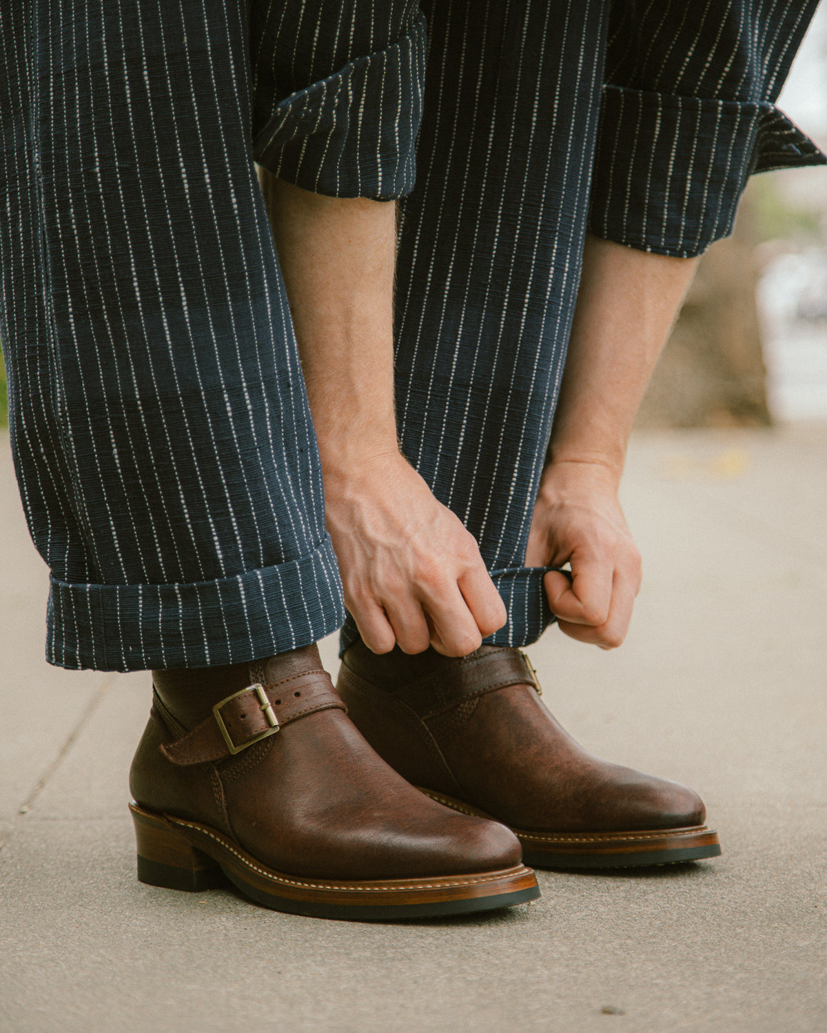 John Lofgren Wabash Engineer Boots - Burnt Burgundy Ezo Deerskin - Standard & Strange