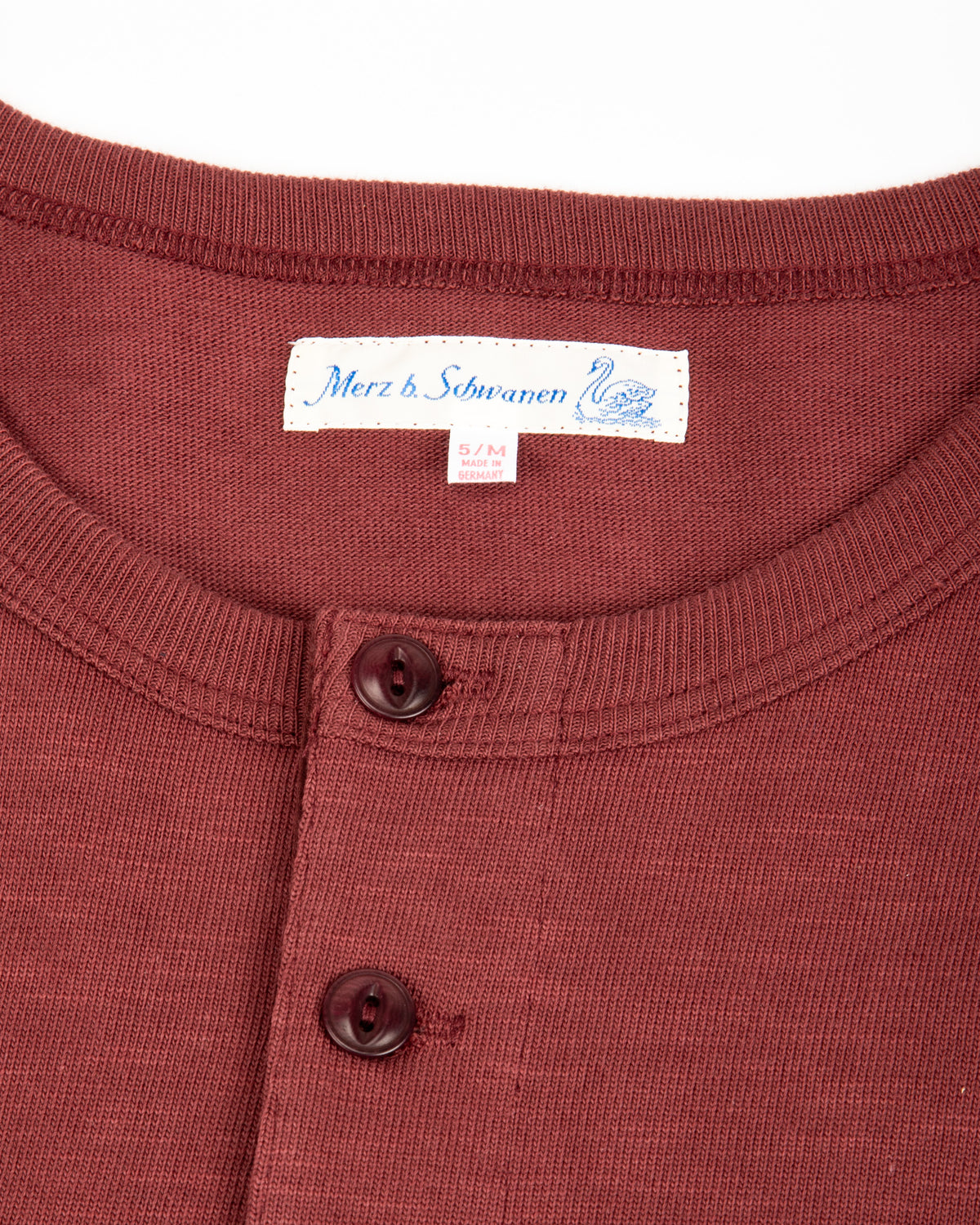 Merz b. Schwanen 2S08 Loopwheeled Relaxed Fit Heavyweight L/S Henley - Burgundy - Standard & Strange
