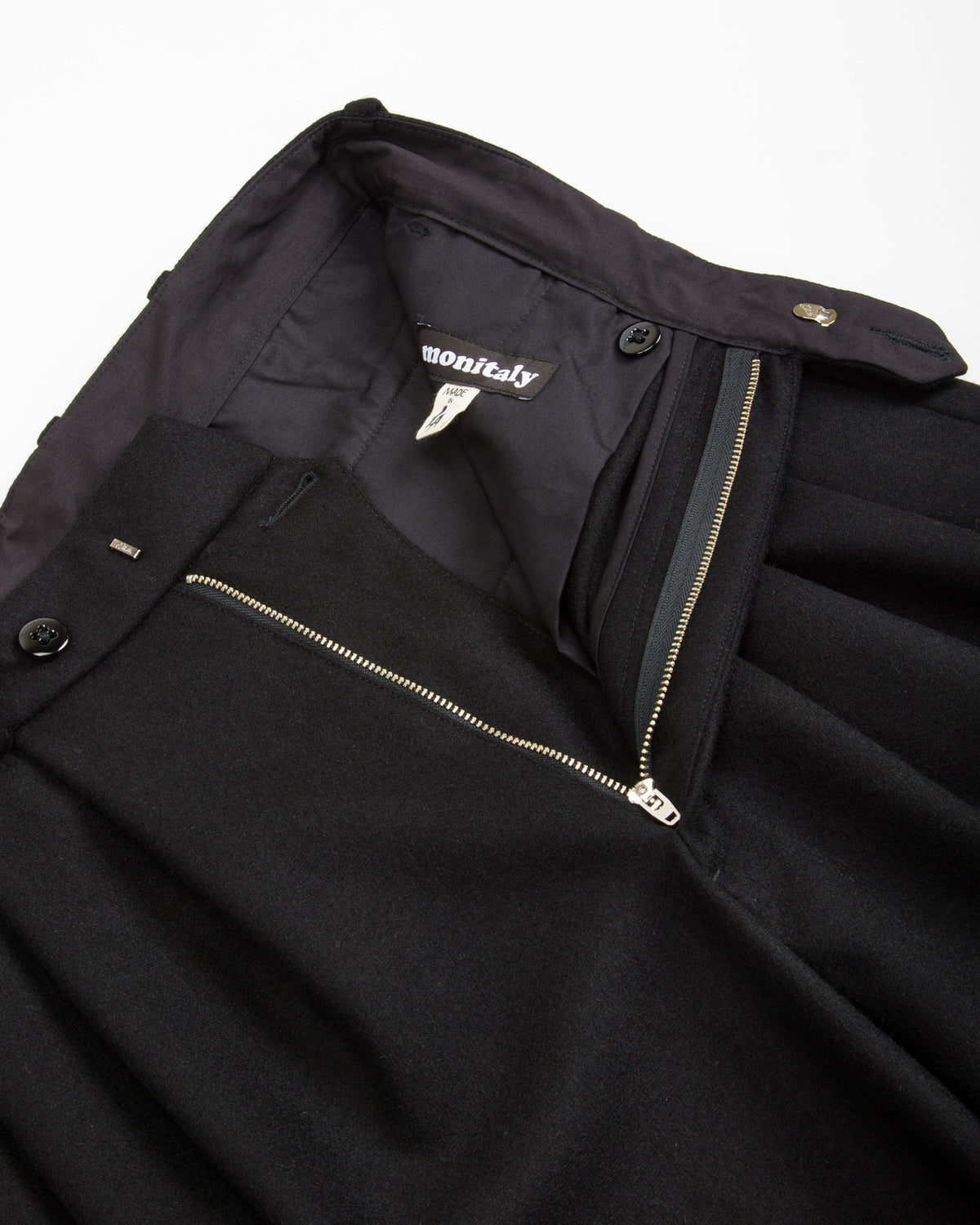 Monitaly Triple Tuck Wide Pants - Solid Black Wool Flannel - Standard & Strange