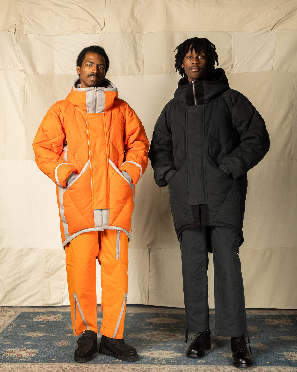 MotivMfg Lander Down Coat - Charcoal Halley Stevenson "Military Finish" Waxed Cotton - Standard & Strange