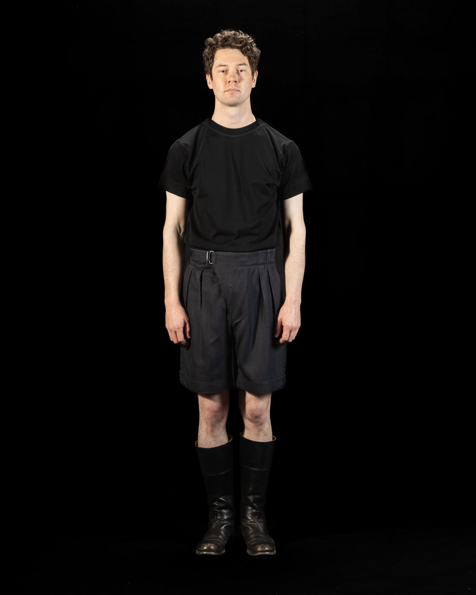 MotivMfg Oblique Shorts - Dark Navy Herringbone Tussah Silk - Standard & Strange