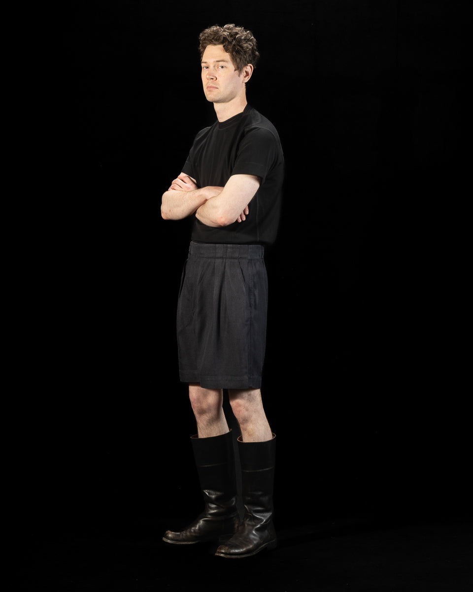MotivMfg Oblique Shorts - Dark Navy Herringbone Tussah Silk - Standard & Strange