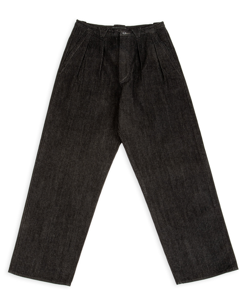 MotivMfg Pleat Denim Trousers - Black Herringbone Denim - Standard & Strange