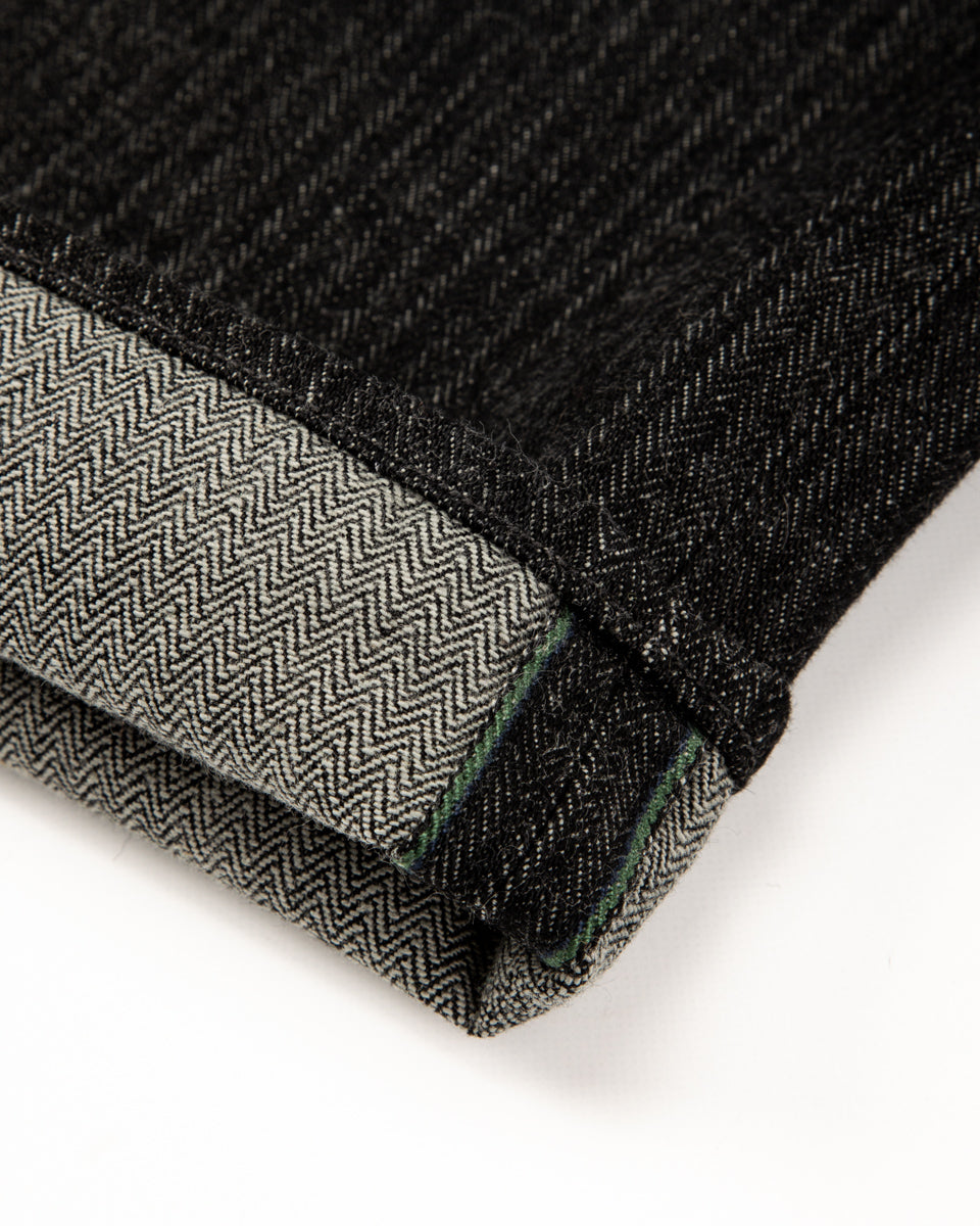 MotivMfg Pleat Denim Trousers - Black Herringbone Denim - Standard & Strange
