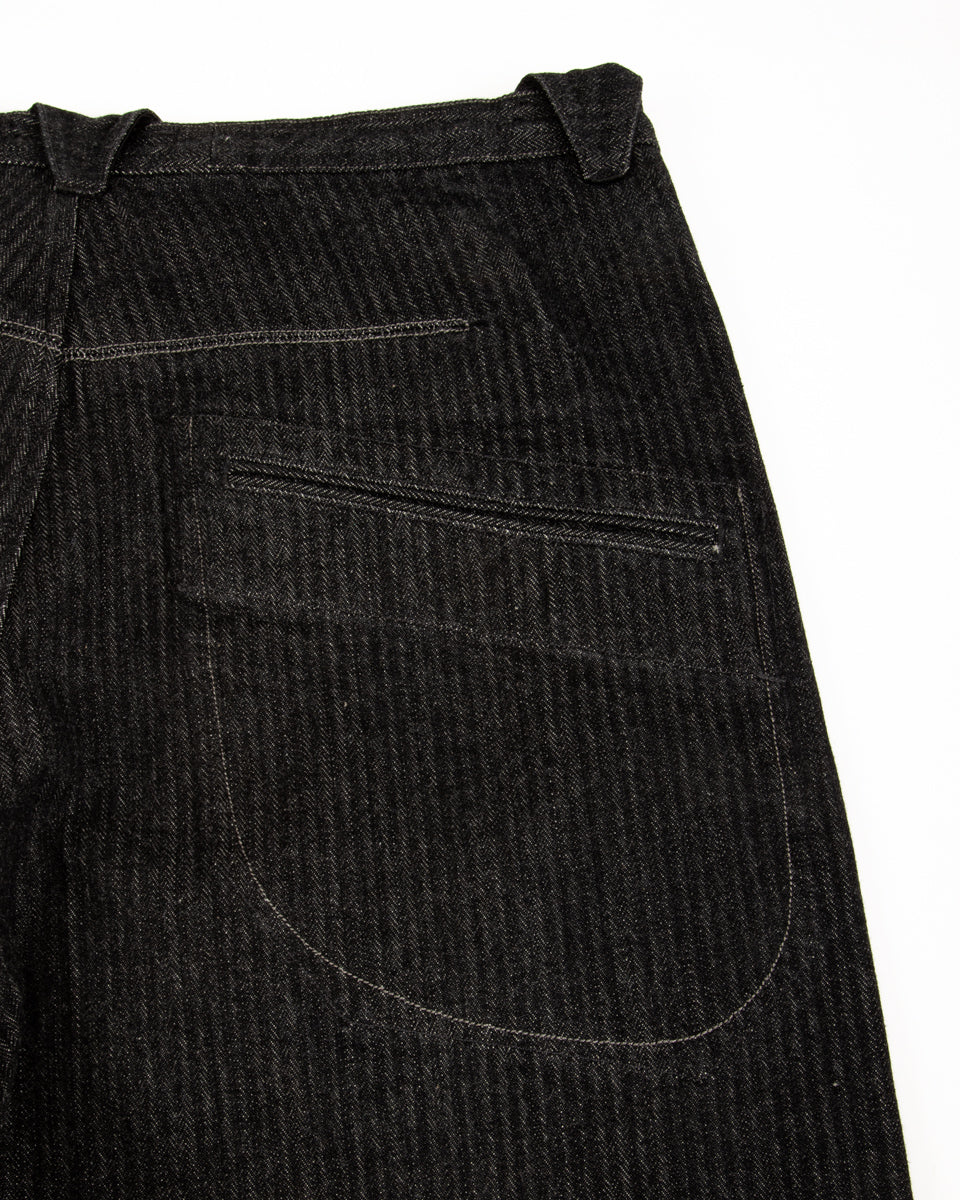 MotivMfg Pleat Denim Trousers - Black Herringbone Denim - Standard & Strange