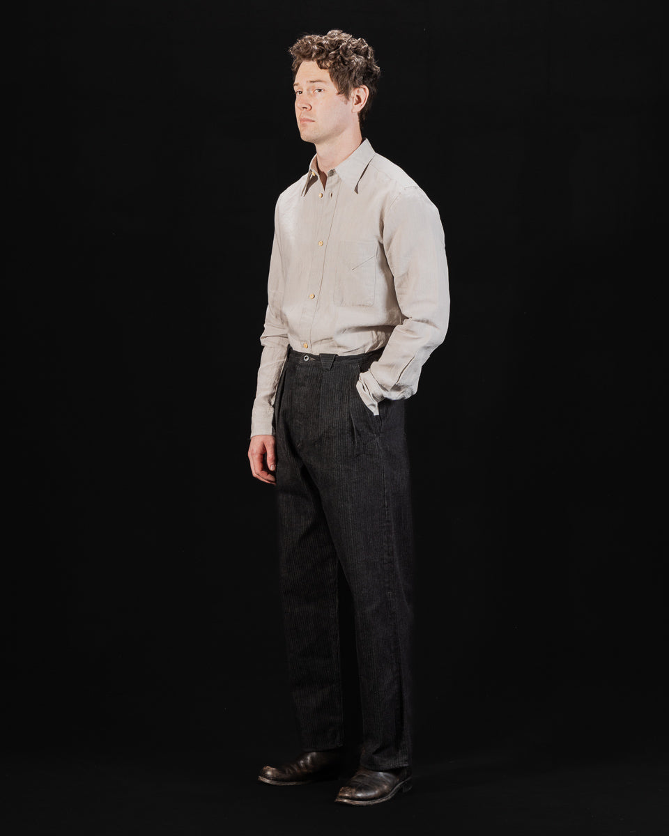 MotivMfg Pleat Denim Trousers - Black Herringbone Denim - Standard & Strange