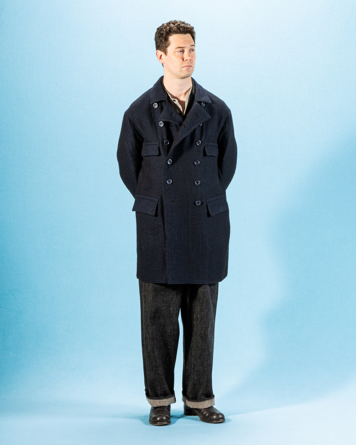 MotivMfg Relaxed Brigadier Coat - Boelite Blue Double Face Tweed - Standard & Strange
