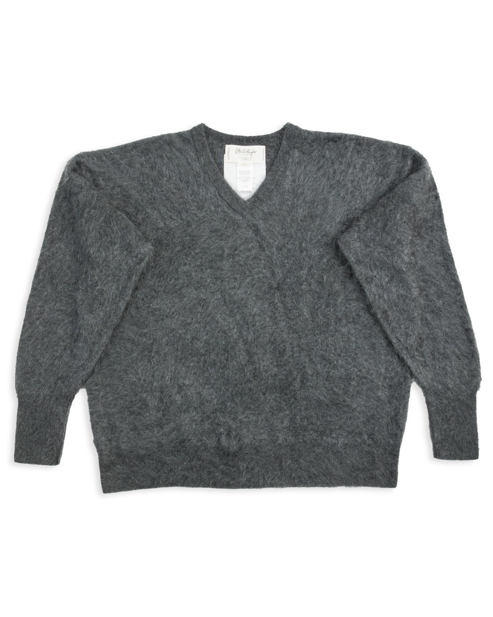 Olde H & Daughter Fur Cashmere V Pullover - Charcoal - Standard & Strange