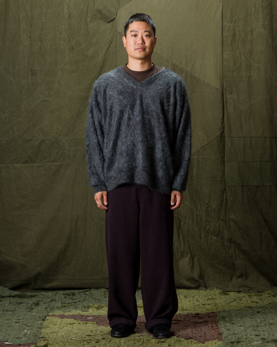 Olde H & Daughter Fur Cashmere V Pullover - Charcoal - Standard & Strange