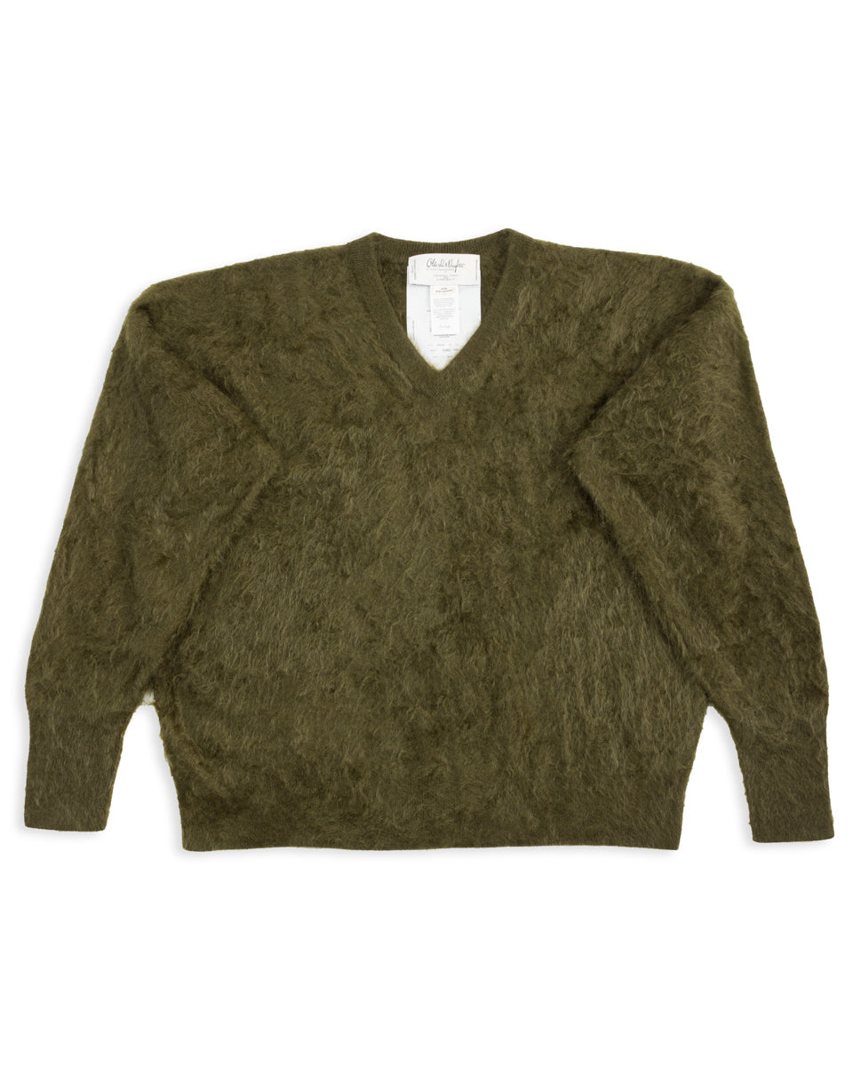 Olde H & Daughter Fur Cashmere V Pullover - Moss 10 - Standard & Strange