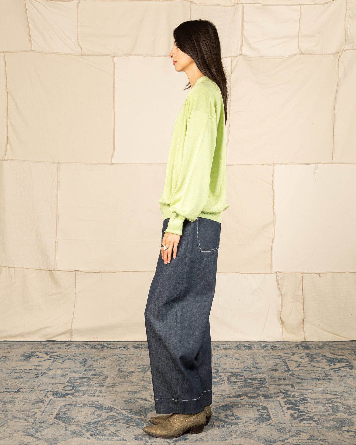 Olde H & Daughter Silk Plain Stitch V Neck Cardigan - Pistachio 10 - Standard & Strange