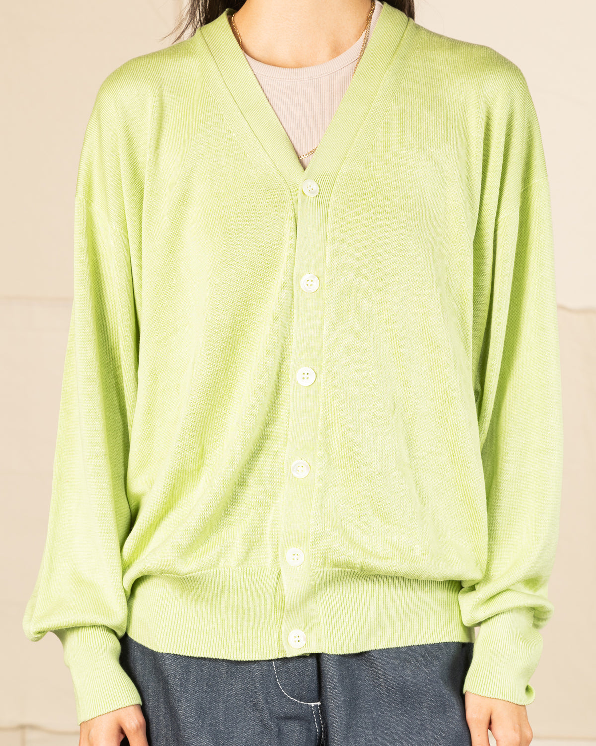 Olde H & Daughter Silk Plain Stitch V Neck Cardigan - Pistachio 10 - Standard & Strange