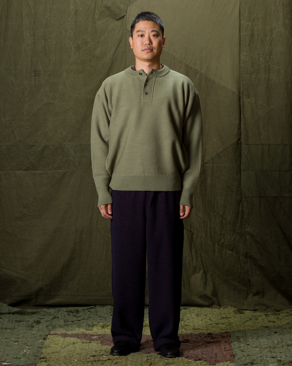 Olde H & Daughter Wool Henley Neck L/S - Smoke Moss 10 - Standard & Strange