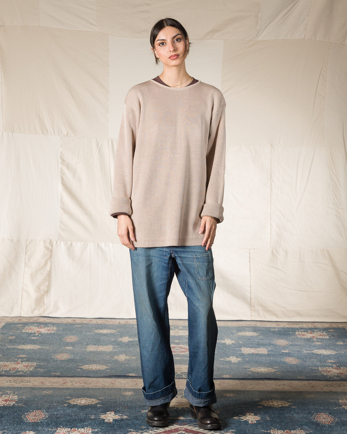 Olde H & Daughter Silk Hand Knitting Heavyweight Rib Pullover - Beige 8 - Standard & Strange