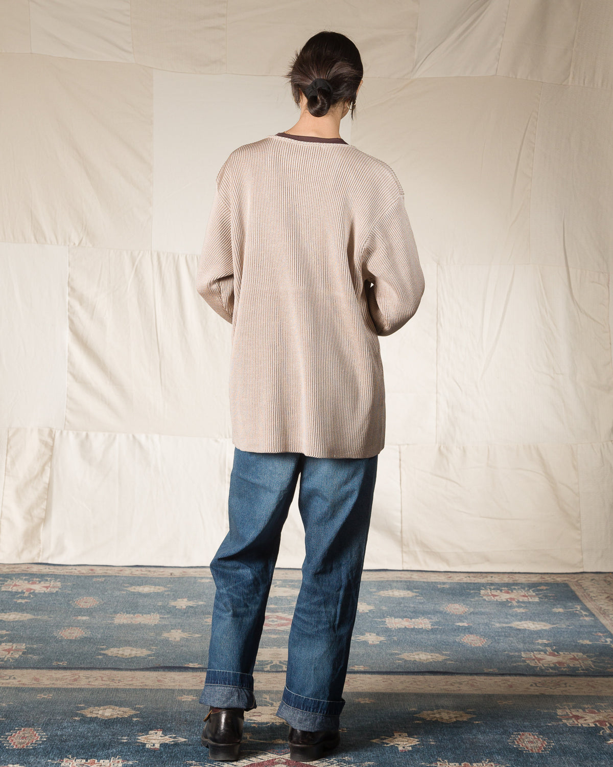 Olde H & Daughter Silk Hand Knitting Heavyweight Rib Pullover - Beige 8 - Standard & Strange