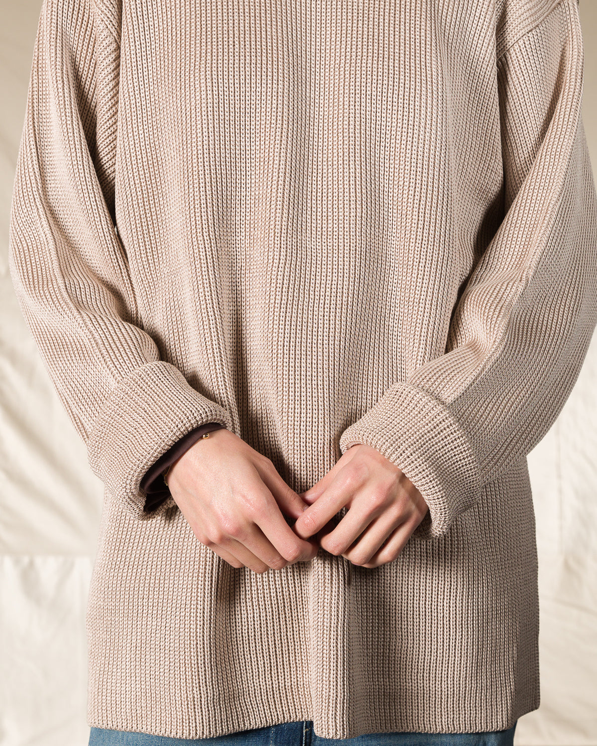 Olde H & Daughter Silk Hand Knitting Heavyweight Rib Pullover - Beige 8 - Standard & Strange