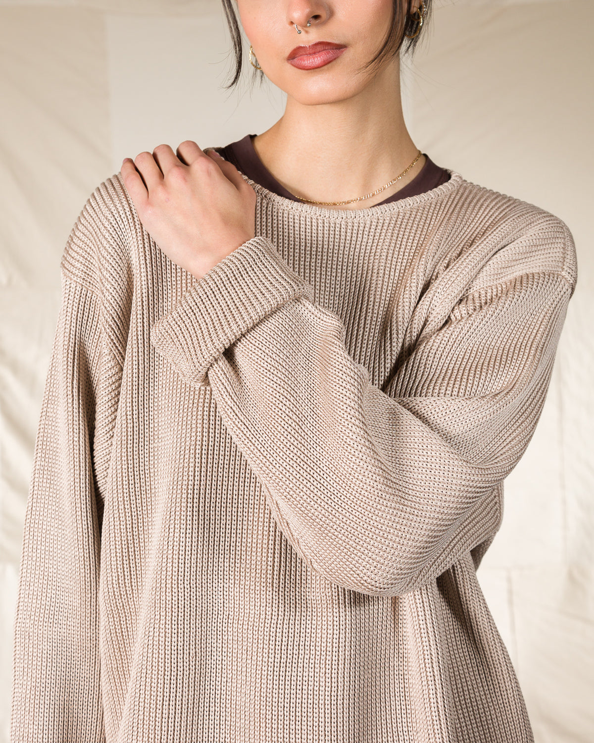 Olde H & Daughter Silk Hand Knitting Heavyweight Rib Pullover - Beige 8 - Standard & Strange
