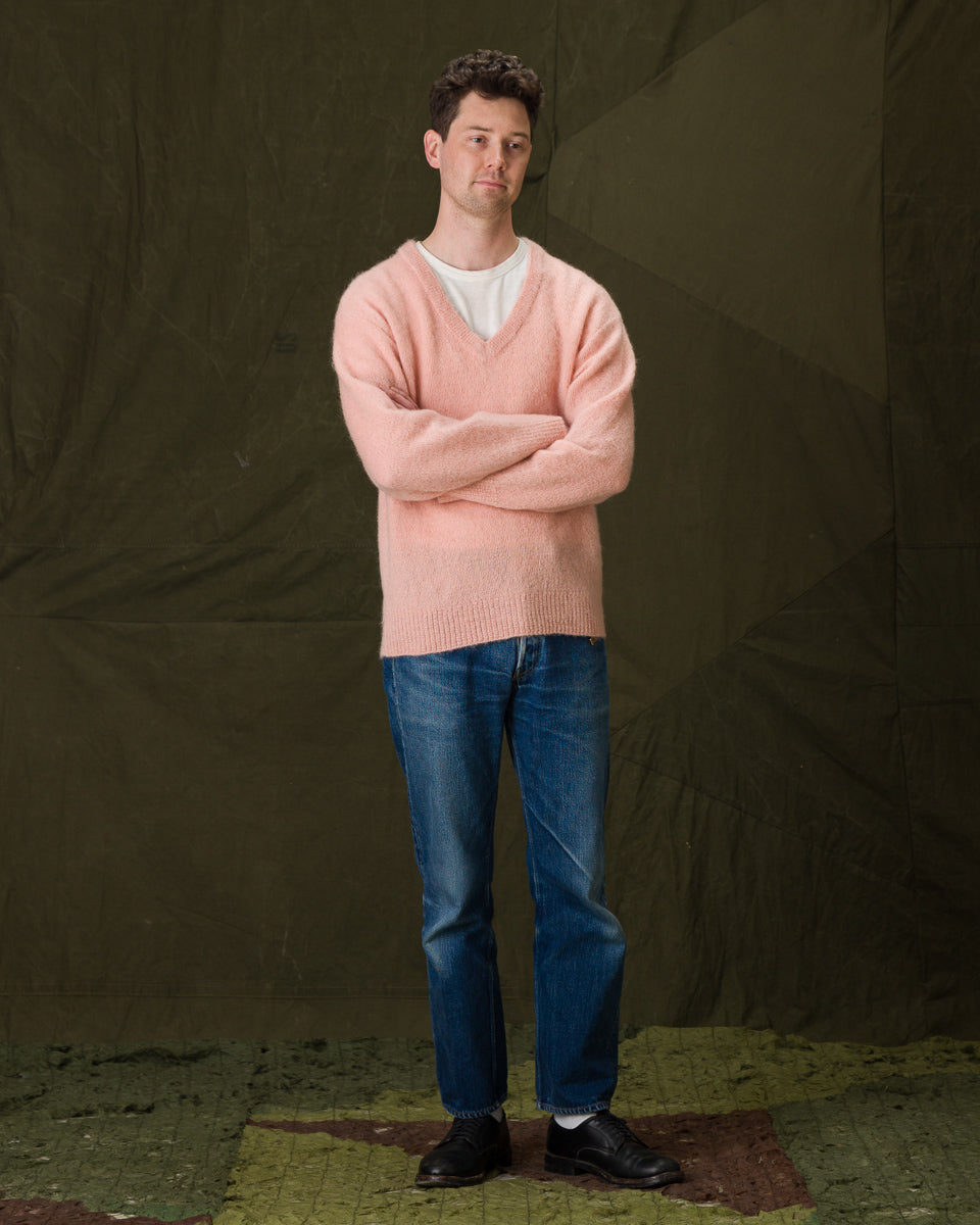 The Real McCoy's Joe McCoy Mohair V-Neck Sweater - Flamingo - Standard & Strange