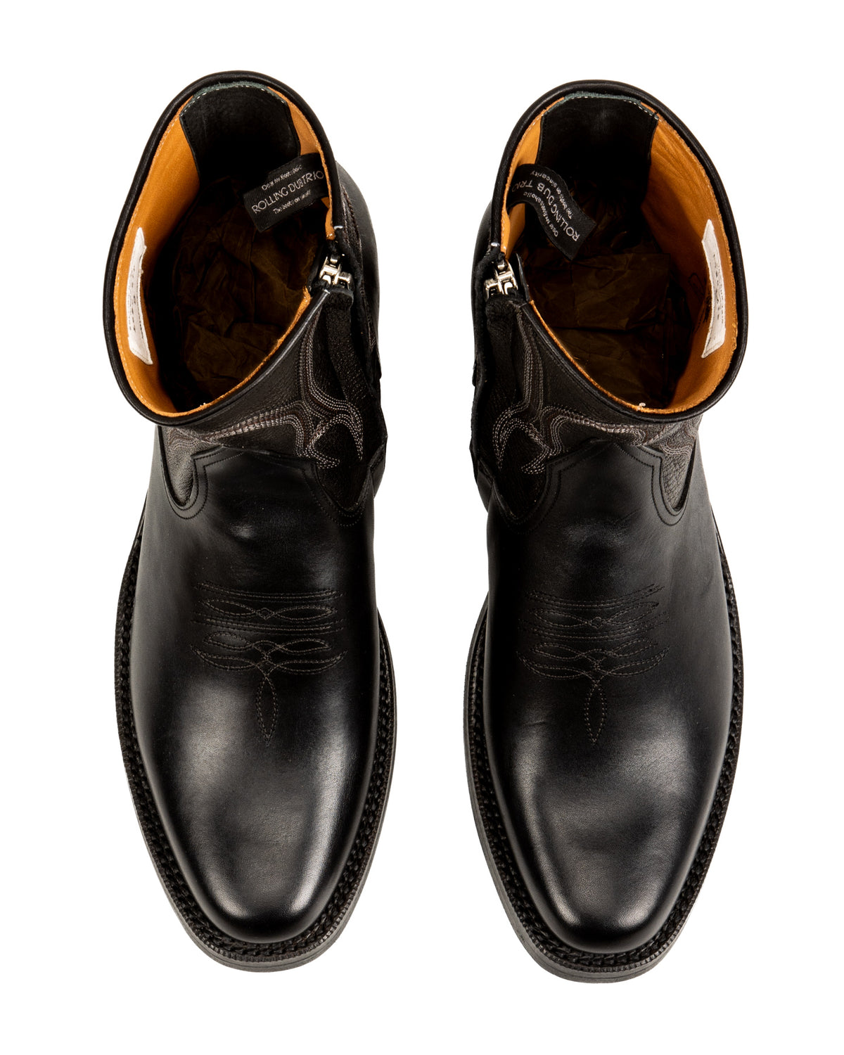 Rolling Dub Trio Loro Side Zip - Goat/Calf Black Flame Embroidery - Standard & Strange