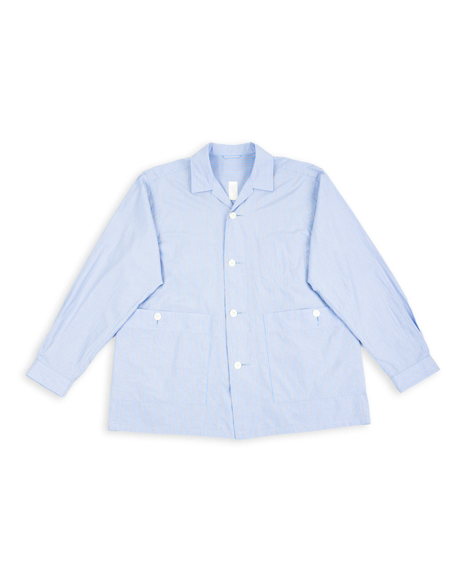 Senui Big Pockets Overshirt - Sax Supima Compact Stripe - Standard & Strange