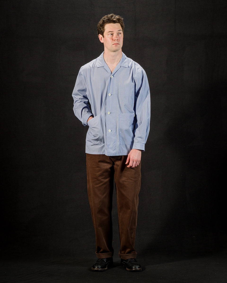 Senui Big Pockets Overshirt - Sax Supima Compact Stripe - Standard & Strange