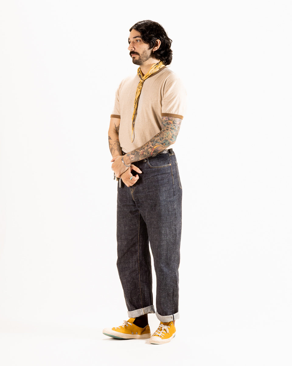 Wonder Looper Recycled Cotton Foxfibre® Ringer Tee - Stone - Standard & Strange