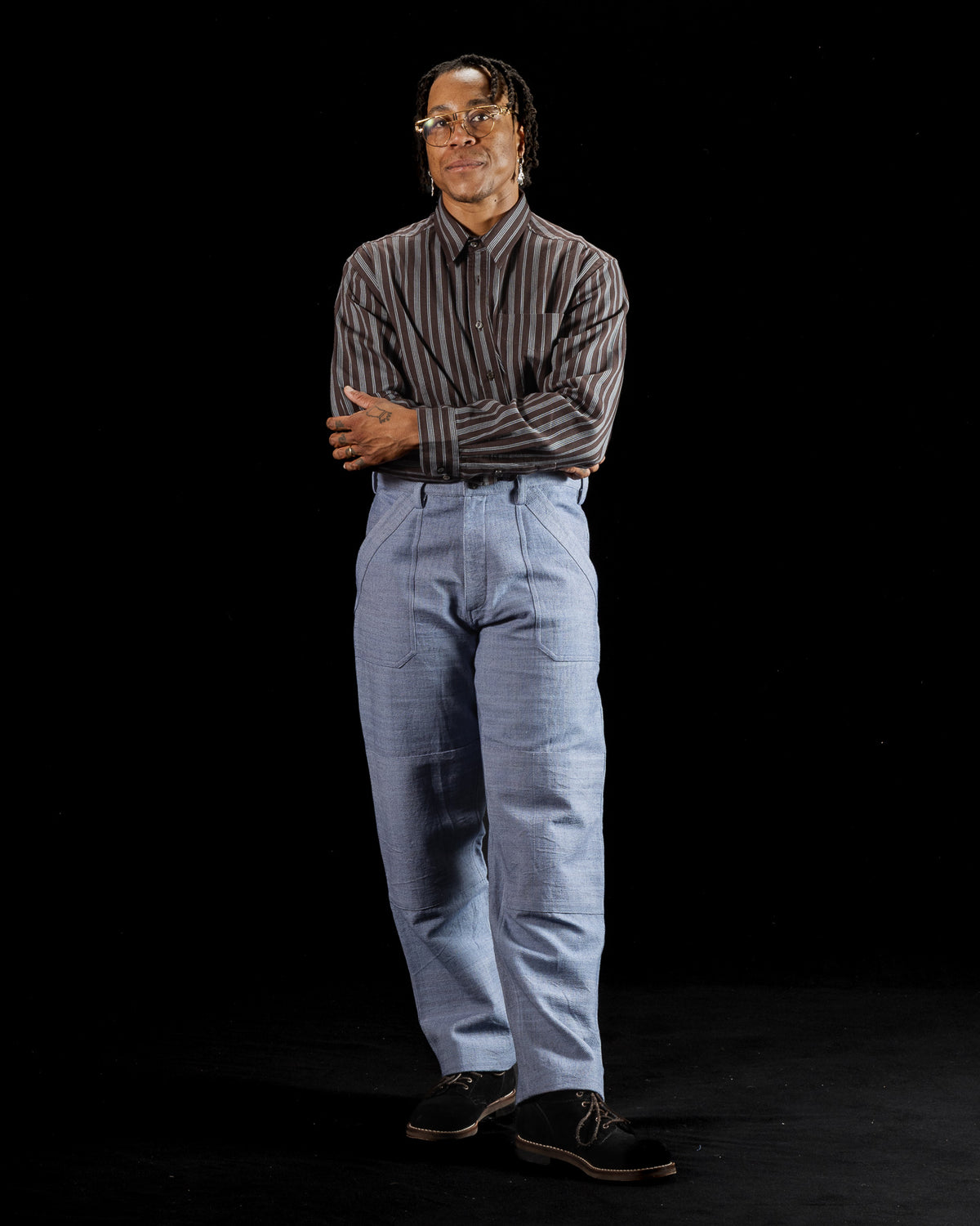 Indi + Ash Brook L/S Shirt - Handwoven Plum/Indigo Kala Cotton Variegated Stripe - Standard & Strange