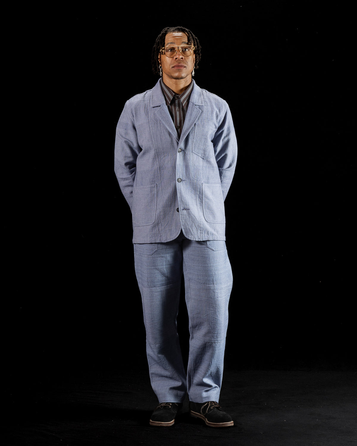 Indi + Ash Isaac Pant - Handwoven French Blue/Indigo Military Herringbone - Standard & Strange