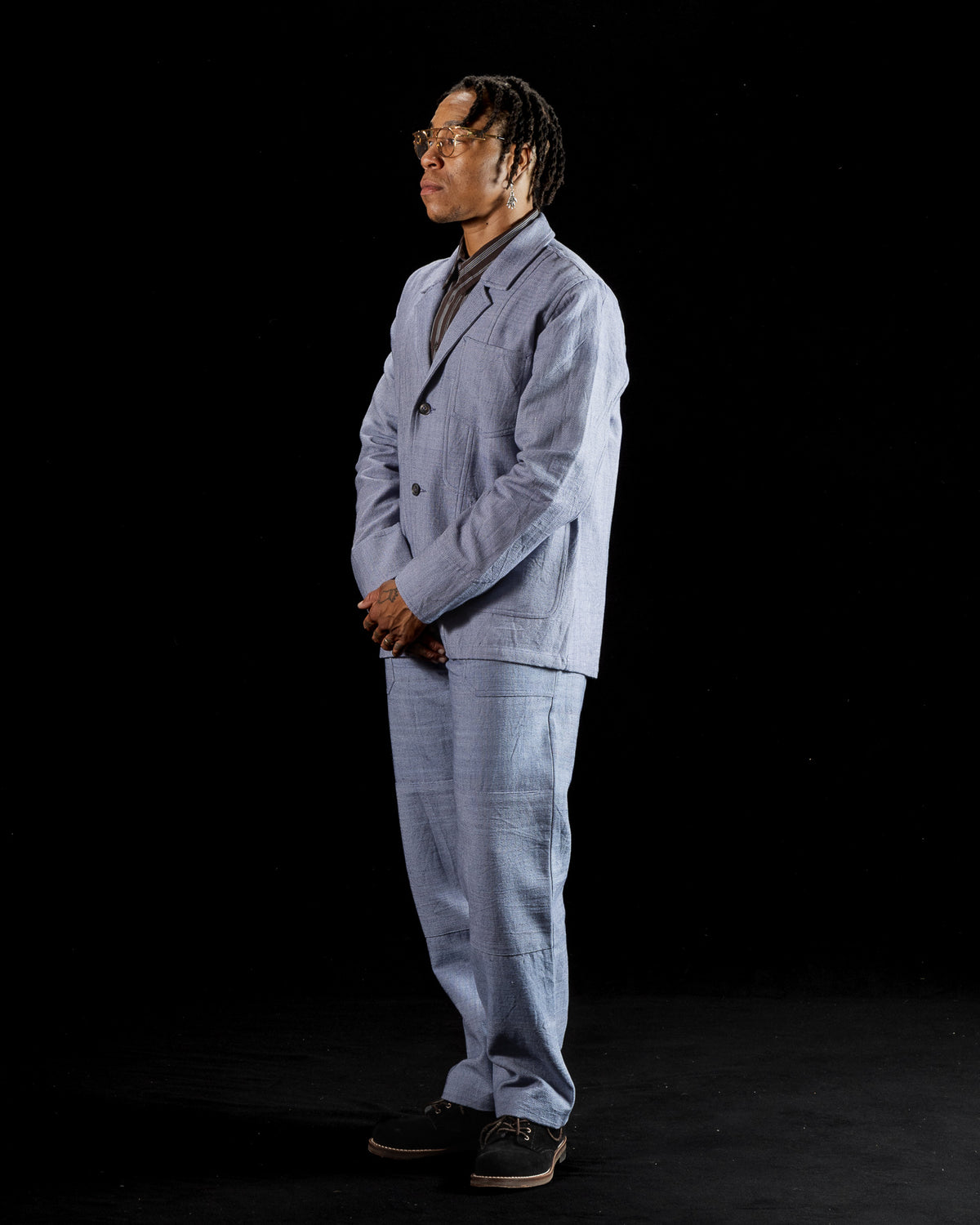 Indi + Ash Isaac Pant - Handwoven French Blue/Indigo Military Herringbone - Standard & Strange
