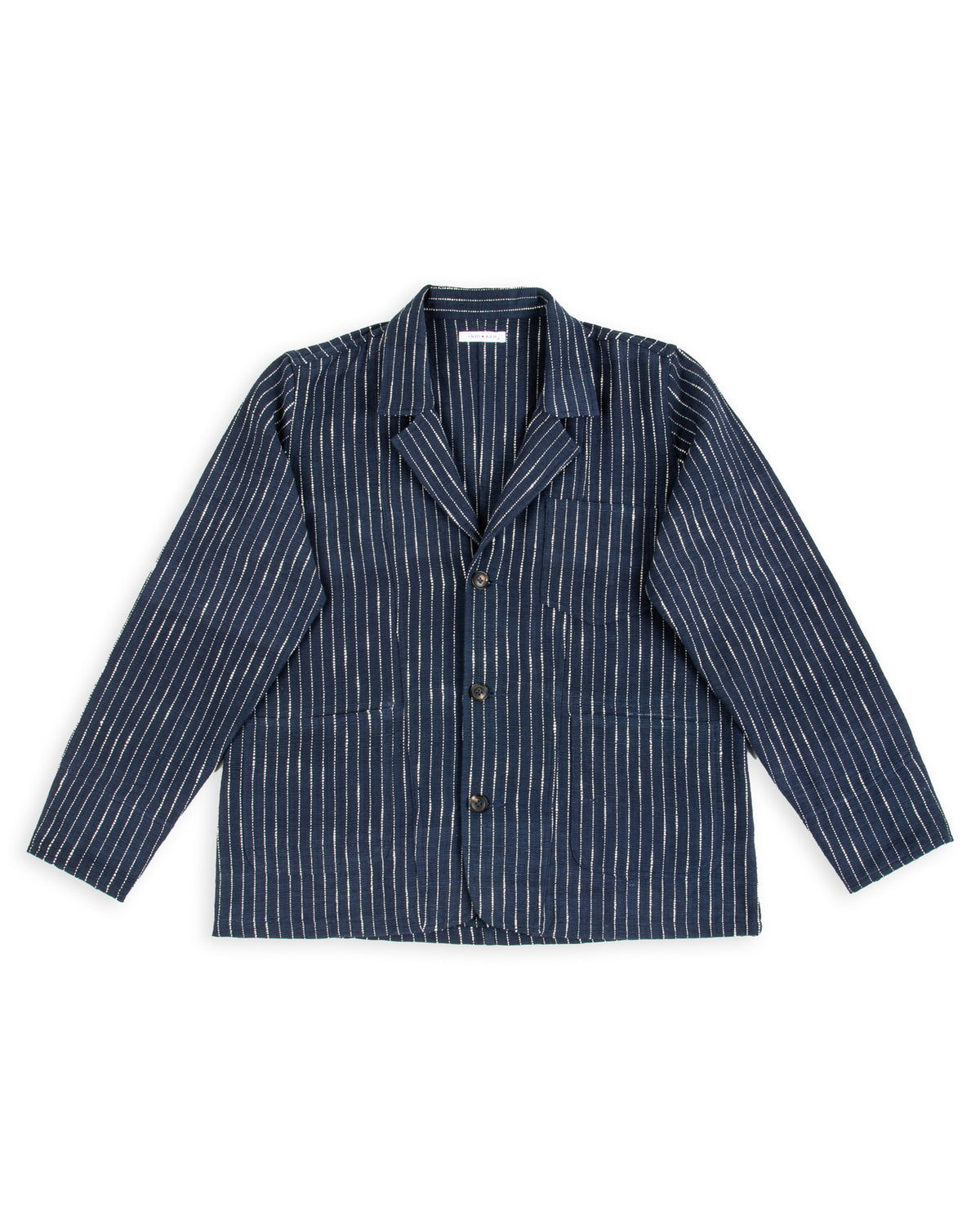 Indi + Ash Study Jacket - Handwoven Dark Indigo/Ecru Ticking Stripe - Standard & Strange