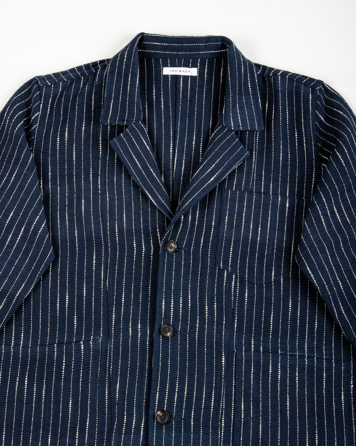 Indi + Ash Study Jacket - Handwoven Dark Indigo/Ecru Ticking Stripe - Standard & Strange