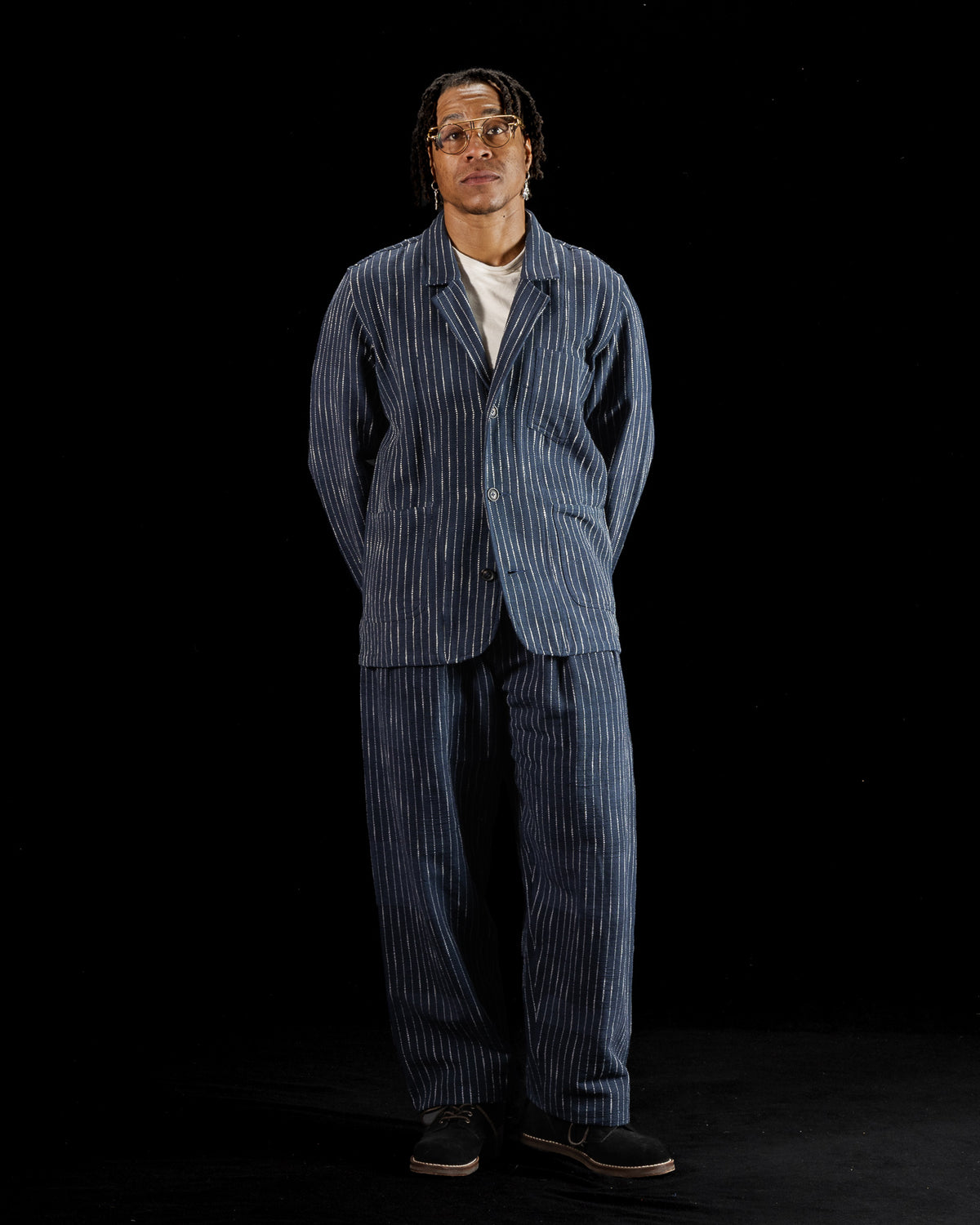 Indi + Ash Study Jacket - Handwoven Dark Indigo/Ecru Ticking Stripe - Standard & Strange