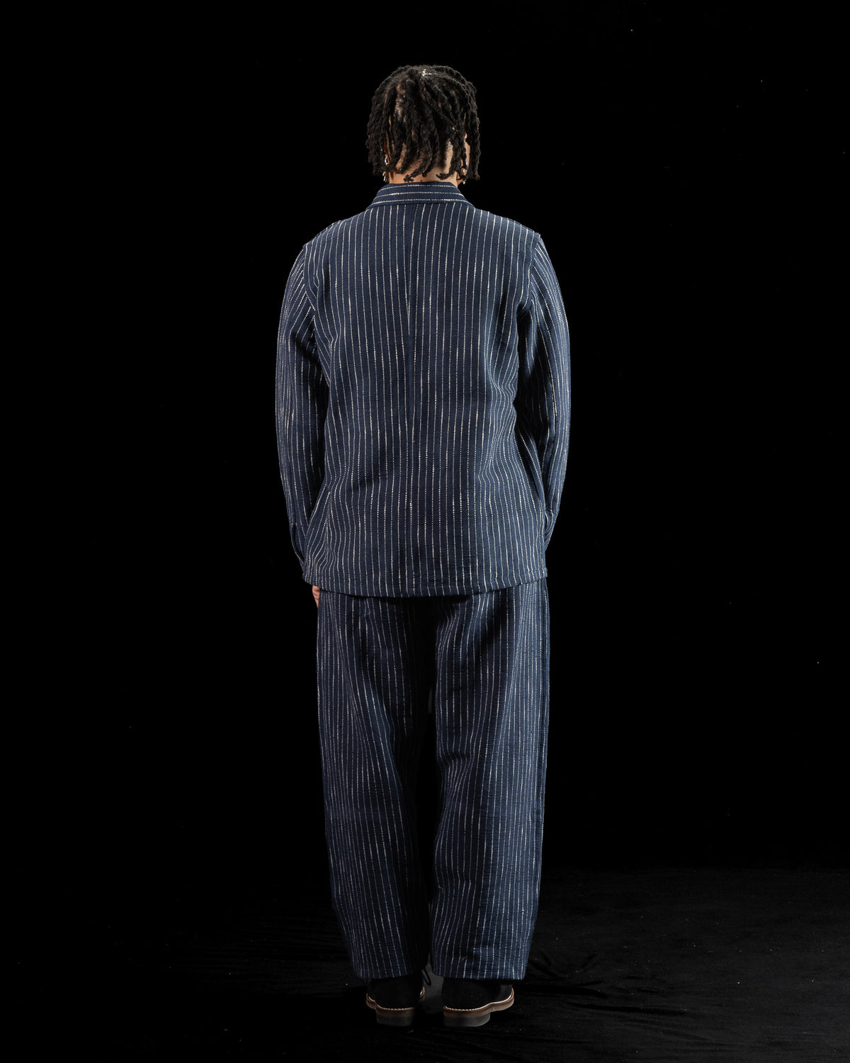 Indi + Ash Study Jacket - Handwoven Dark Indigo/Ecru Ticking Stripe - Standard & Strange