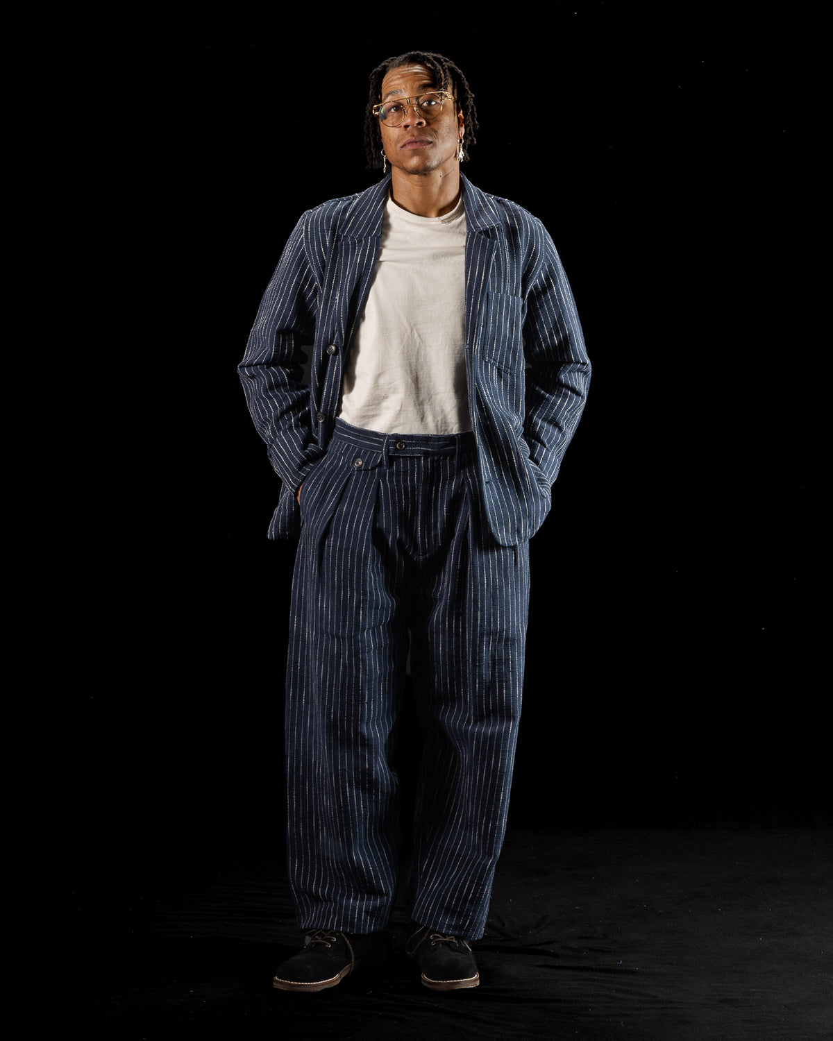 Indi + Ash Study Jacket - Handwoven Dark Indigo/Ecru Ticking Stripe - Standard & Strange