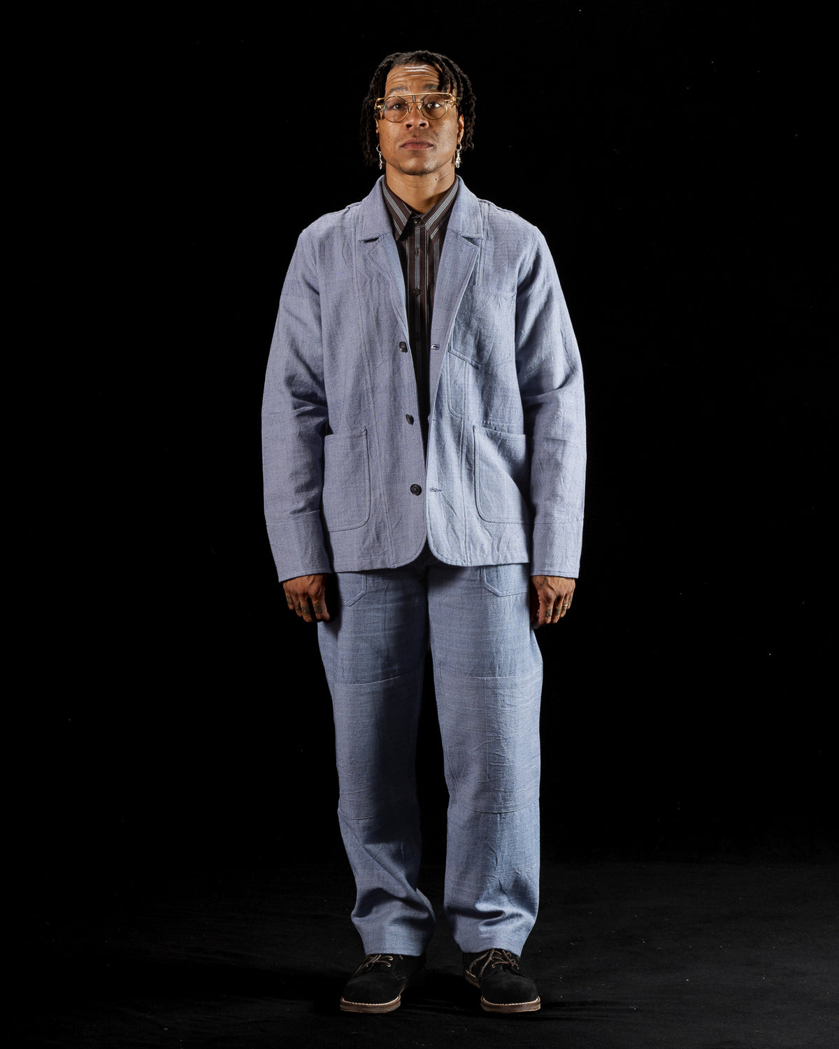 Indi + Ash Study Jacket - Handwoven French Blue/Indigo Military Herringbone - Standard & Strange
