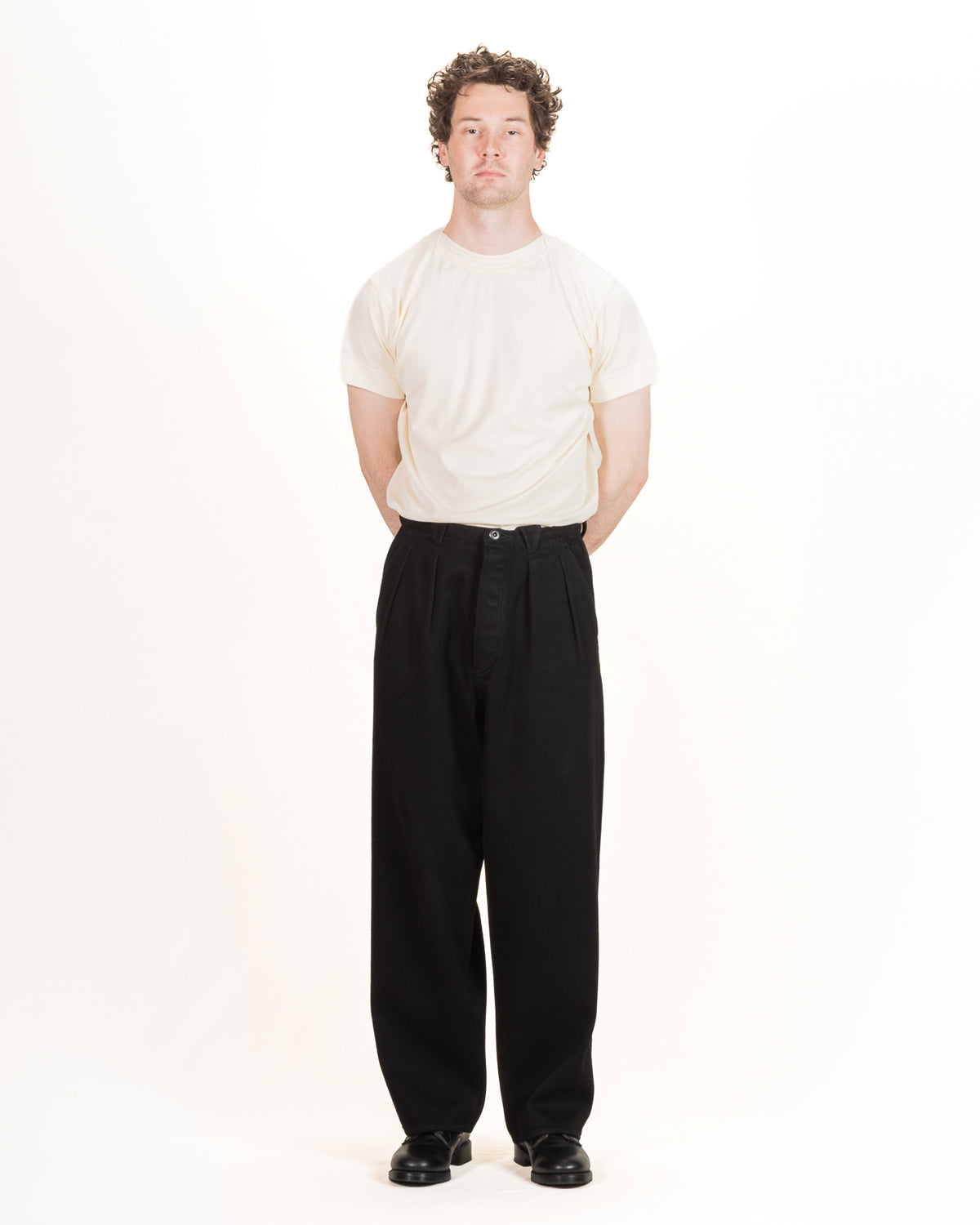 MotivMfg Pleat Denim Trousers - Black Tailorable Denim - Standard & Strange