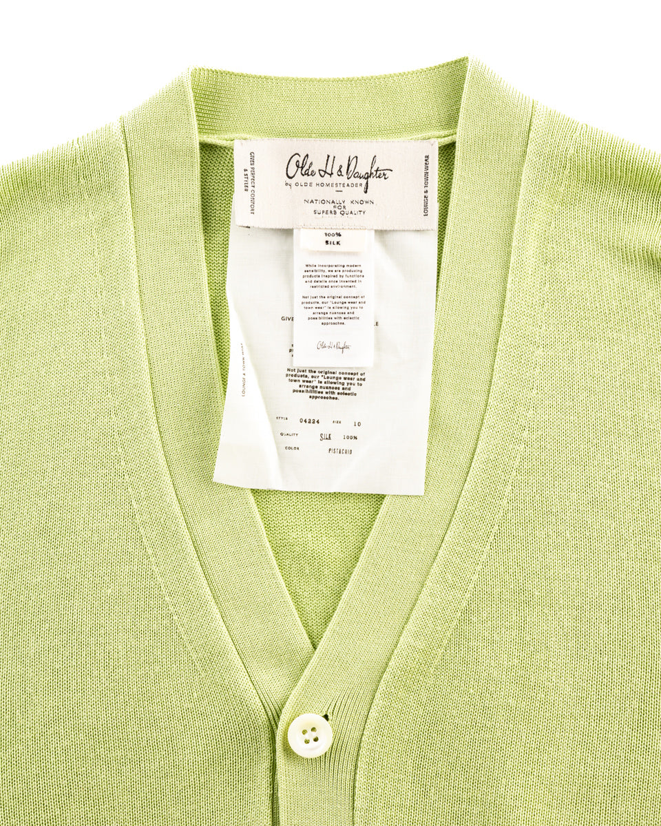 Olde H & Daughter Silk Plain Stitch V Neck Cardigan - Pistachio 10 - Standard & Strange