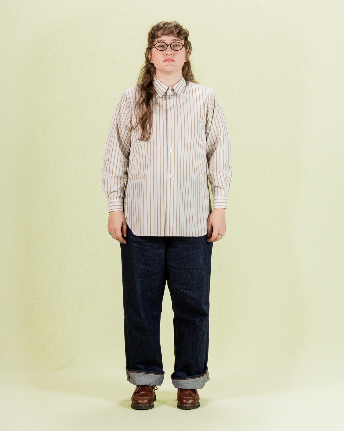 Senui Sally Side Slit Shirt - Ecru Double Washer Stripe 38/OS - Standard & Strange