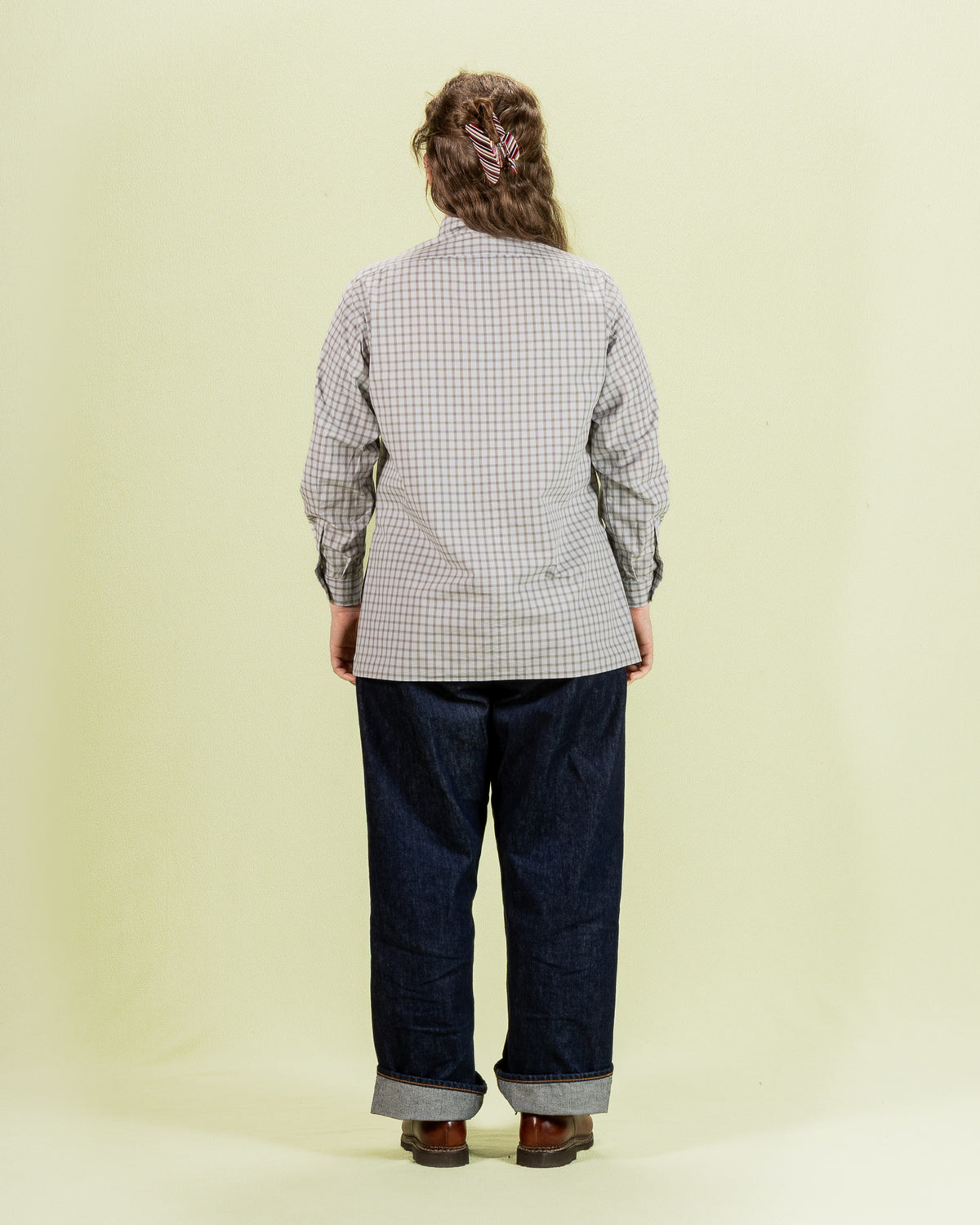 Senui Sally Side Slit Shirt - Green/Gray OG Typewriter Check 38/OS - Standard & Strange